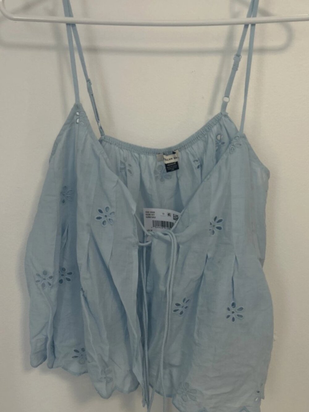 American Eagle Blue Eyelet Tie Front Cami Tank Top Medium NWT